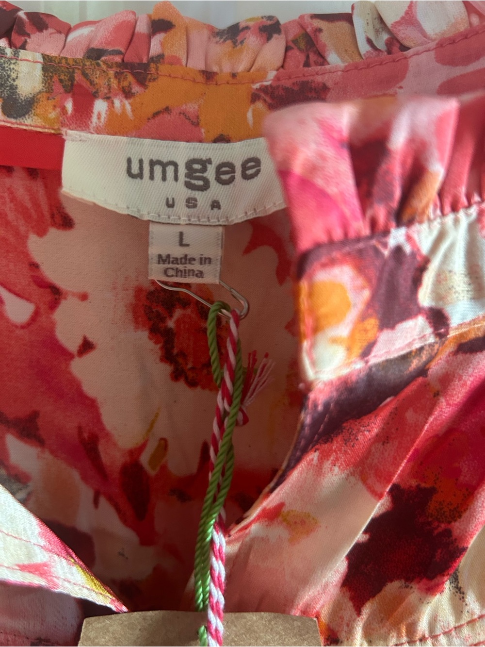 Umgee Floral Button-Front Long Sleeve Blouse Size L NWT Pink Red Multi - Picture 6 of 8
